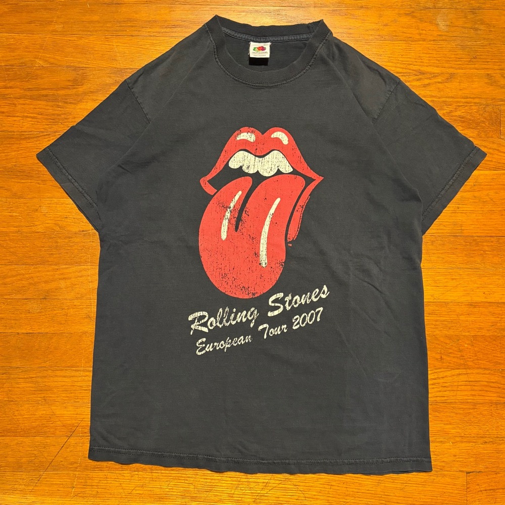 Rolling Stones European Tour 2007 T-Shirt Mens Medium Black Band Tee Fruit Loom